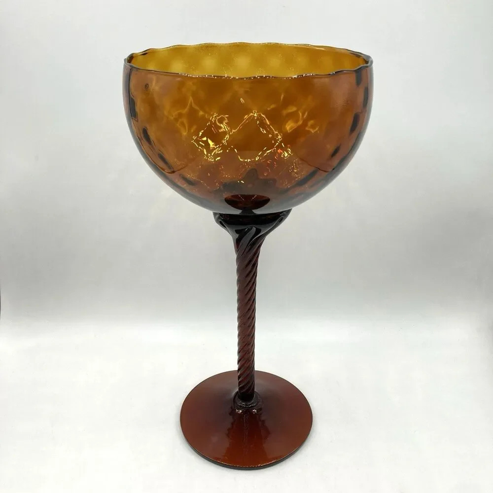 Vintage Empoli Handblown Amber Optic Compote Dish Vase Twisted Stem 11 3/8